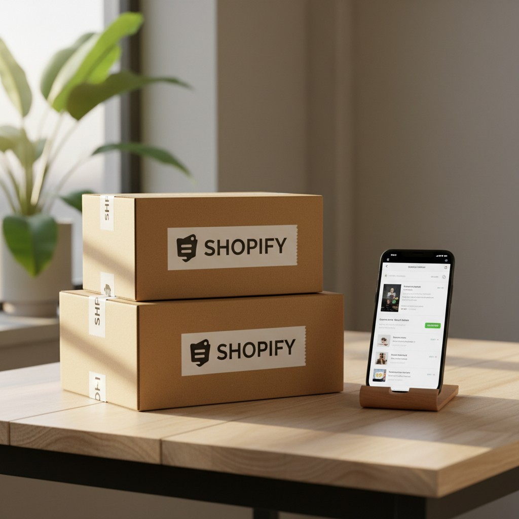 Un manufatto da vendere online su Shopify. Fascetta con logo alimentato da Shopify nel nota.